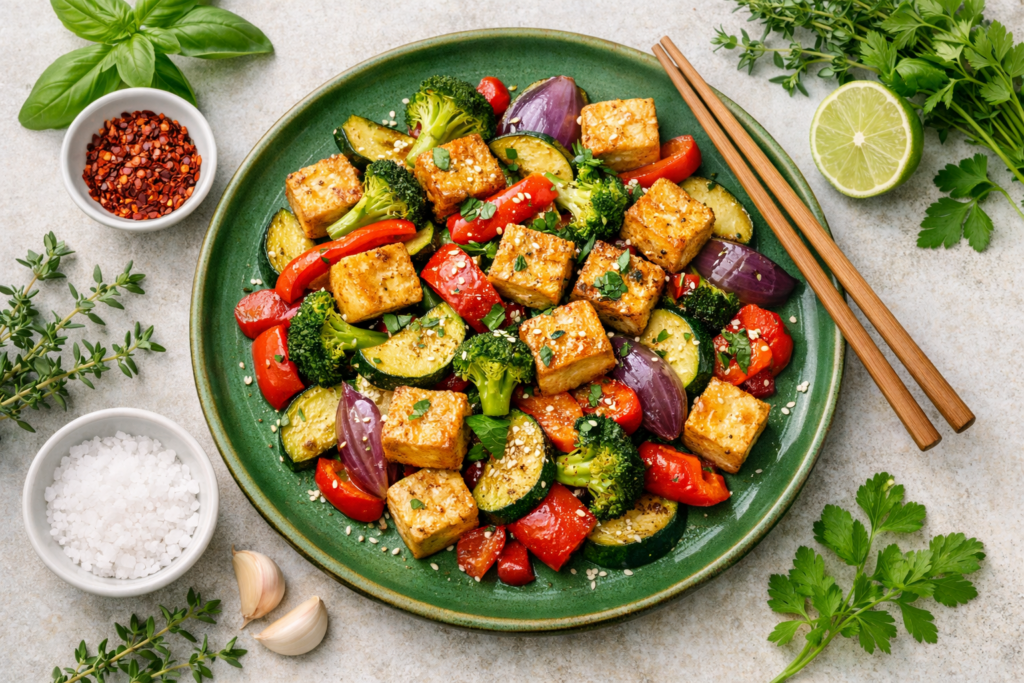 Gemüsepfanne mit Tofu